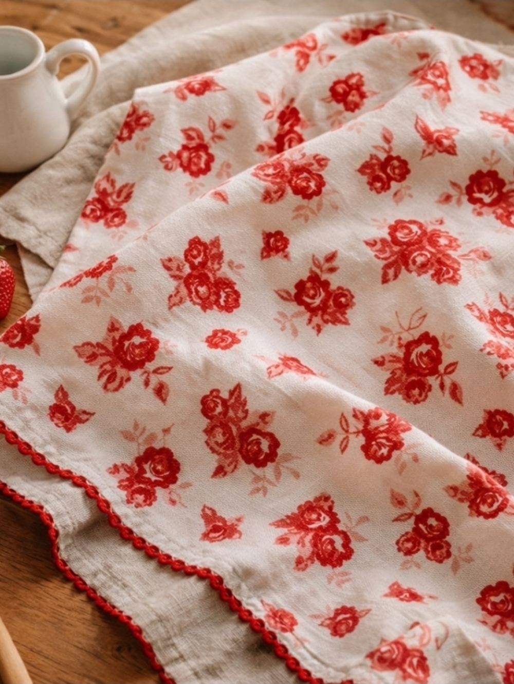 NWT Pioneer Woman Red Rose Tea Towel w/ Ric-Rac Trim – Rare Early Release